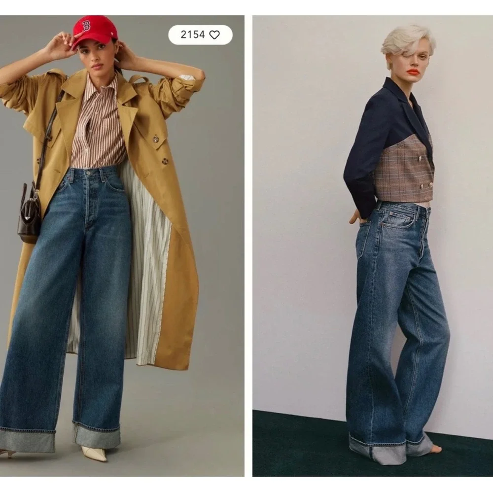 AGOLDE Dame High Rise Wide Leg Jeans‎ Dark Indigo Blue 24